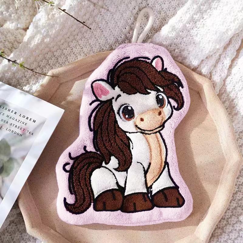 Quick-Dry Plush Little Pony Kitchen Towel – Cute Coral Fleece Embroidered Cloth for Absorbing Water