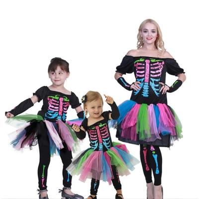 Halloween Kleid Familie Passend Gruseliger Jumpsuit Frau Skelett Cosplay Kostüm Baby Mädchen Strampler Totenkopf Hexe Teufel Kleidung