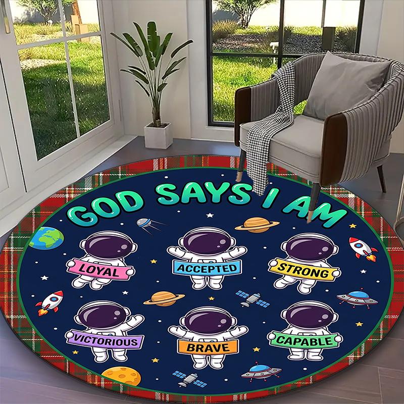 

1pc Office Carpet, Cartoon Astronaut Chair Rug, Living Room Printed Round Rug, Home Chair Floor Mat Diameter 60cm
