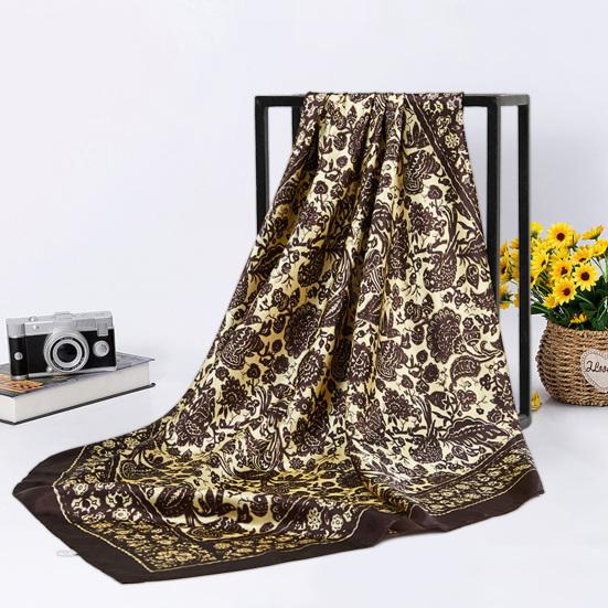 Sciarpa da collo da donna, stile etnico vintage, colore a contrasto, forma quadrata, traspirante, protezione per la testa, tessuto morbido, setoso, copricapo da donna