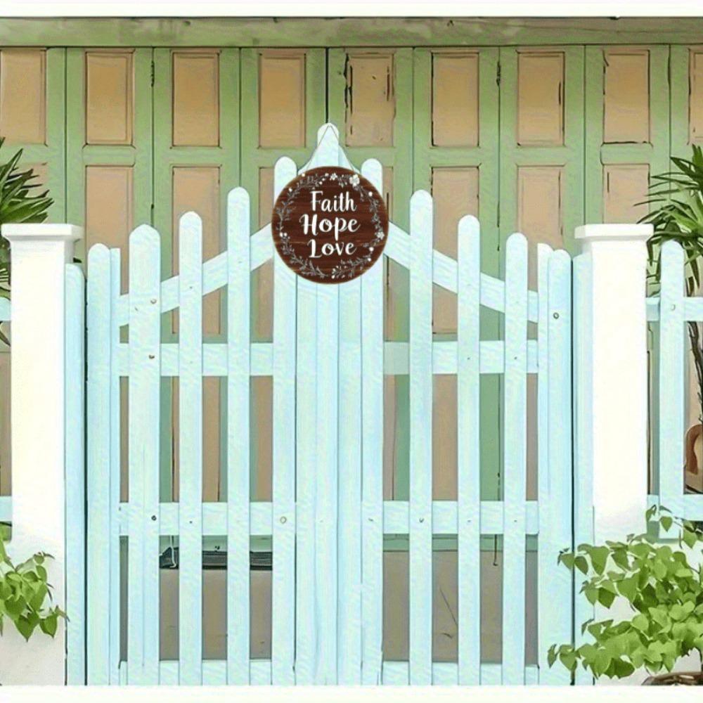 2D Flat 8IN Round Wood Sign Faith Hope Love Wreath Church Home Cafe Decor Wedding Mother Day Gift