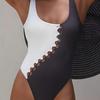 European & American Black & White Hollow-Out Tummy Control One-Piece Swimsuit - Sexy Slimming Beachwear for Women.