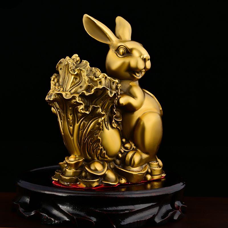 Chinese Zhaocai Copper Rabbit Ornaments Attract Wealth Home Furnishings Living Room Decoration Mascot Wealth Rabbit Craft Gift