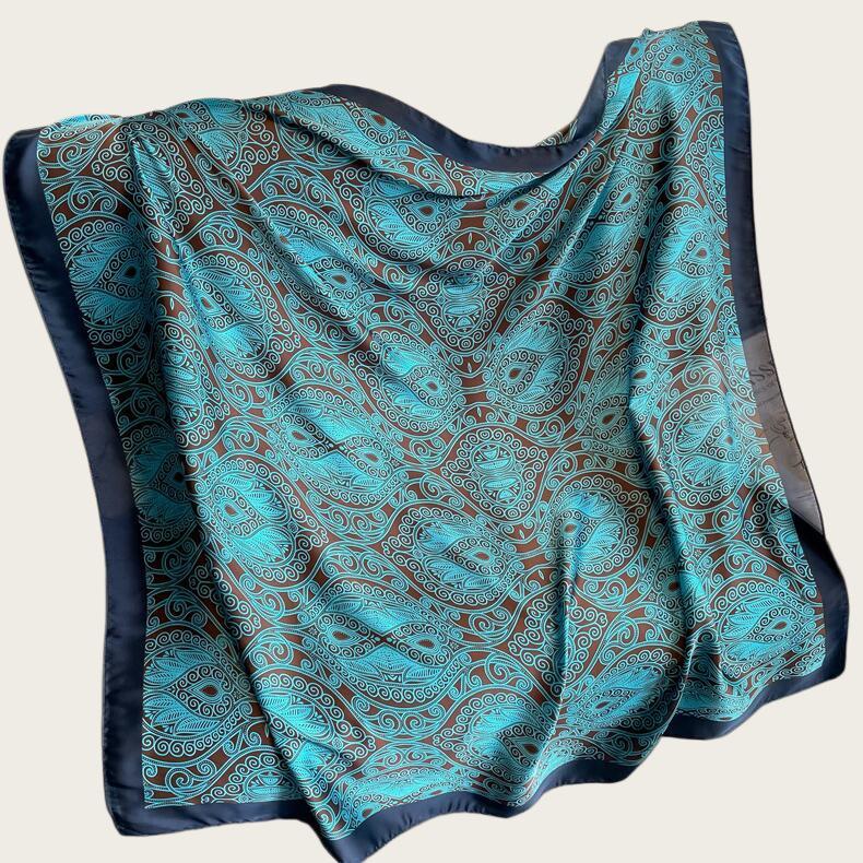 Hangzhou Silk Satin Brocade Scarf 110x110: Versatile Large Silk Feel Shawl for Air Conditioning