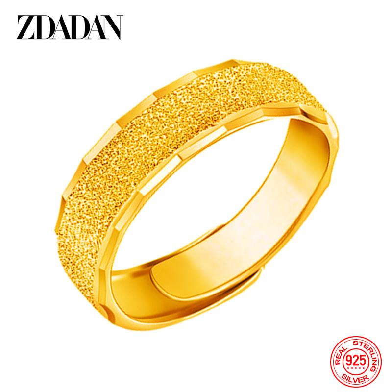 

925 Sterling Silver 6MM Frosted Adjustable Finger Ring for Men Women Fashion Jewelry золотой