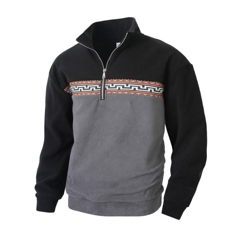 

Men s Oversized Half-Zip Fleece Sweatshirt Patterned Casual Pullover S чорний/сірий