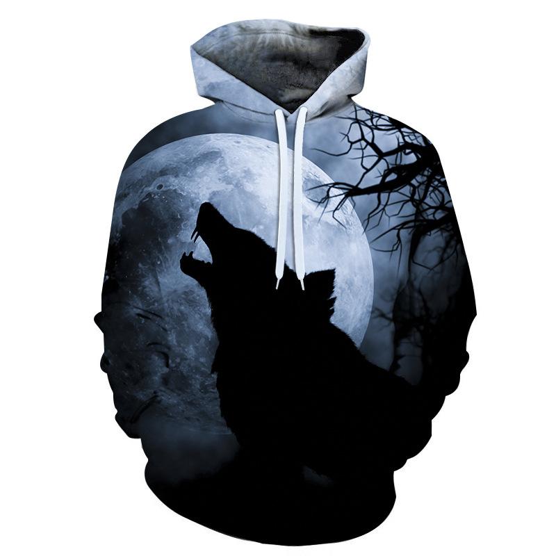 2023 New Goth Men Hoodie 3D Wolf Printed Hoodies Pullovers Casual Women Black Hoodiy Sweatshirts Spring Autumn Cool Tops Coat