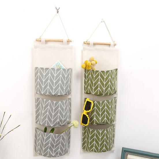 3 Pockets Wall Door Closet Home Hanging Storage Bag Linen Fabric Organizer Pouch