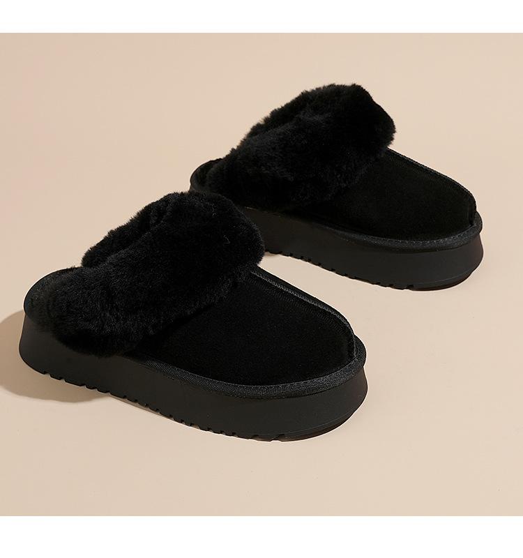 Sangpo Village thick-soled fluffy half-slippers winter new velvet cotton shoes leather snow boots women 35