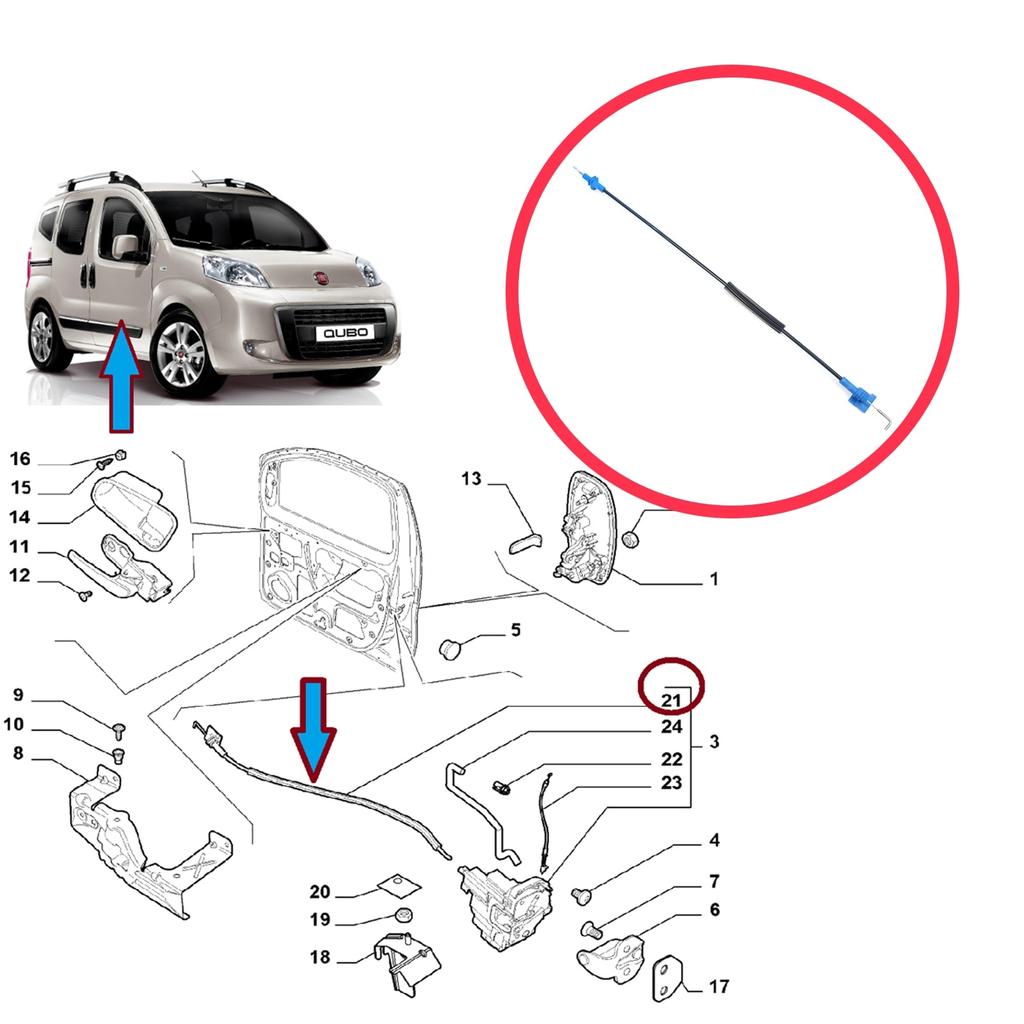 BDP1614 Front Right Door Inner Handle Lock Release Cable for Fiat Fiorino MK3 225 Qubo 2007-2016 Citroen Nemo Peugeot Bipper 2008–2017 1354711080