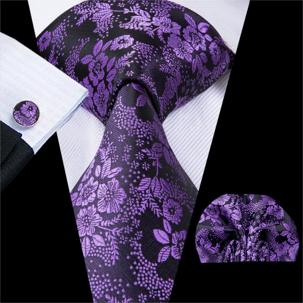 Hi-Tie Viola Unito Paisley Seta Cravatta da Matrimonio per Uomo Design Novità Fazzoletto Gemelli Regalo Set Cravatta Uomo Festa Business Dropshipping