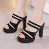 10cm Small Size 32-43 Summer Mix Color Block High Heels Shoes 2025 Soft Leather Slippers Platform Slides for Office Model Work
