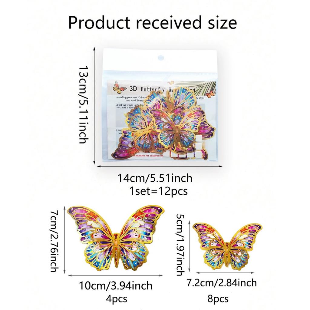 12 PCS 3D Butterfly Wall Decor Laser Butterfly Decorations for Birthday Party Cake Decorations Butterfly Wall Decor Stickers for Baby Shower Decals