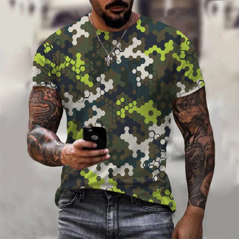 Fashion Men's Crew Neck Short Sleeve 3D Casual Color Printing Casual Short Sleeve Crew Neck T-Shirt