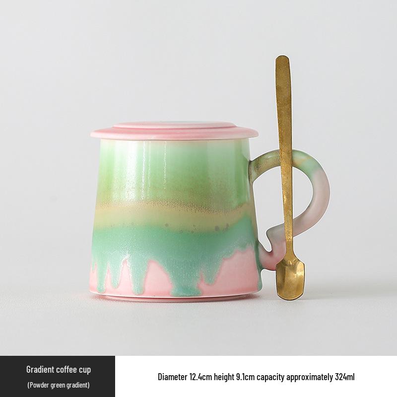 Nordic Gradient Ceramic Tea Cup with Lid - Exquisite Couple Souvenir for Office or Home