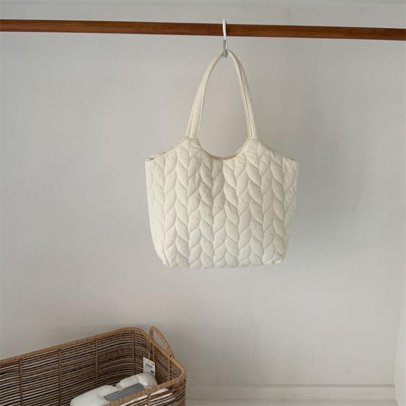 Autumn&Winter Women Puffy Padded Shoulder Bag Large Capacity New Handbag Solid Quilted Tote Bag Embroidered Thread Shopper Bag