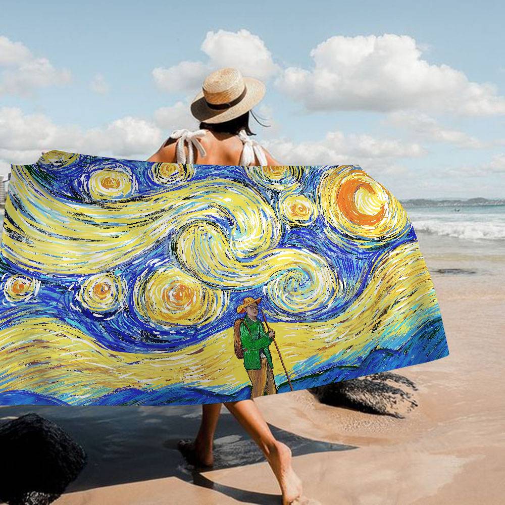 Starry Night Van Gogh Art Anime Beach Swimming Towel Soft Absorbent Washcloth Children's Gifts For Kids Travel Camping Gym