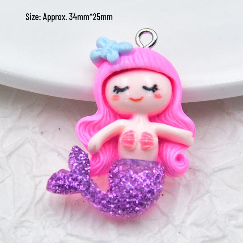 Mermaid Glitter Resin Keychain Cartoon Figure Pendant