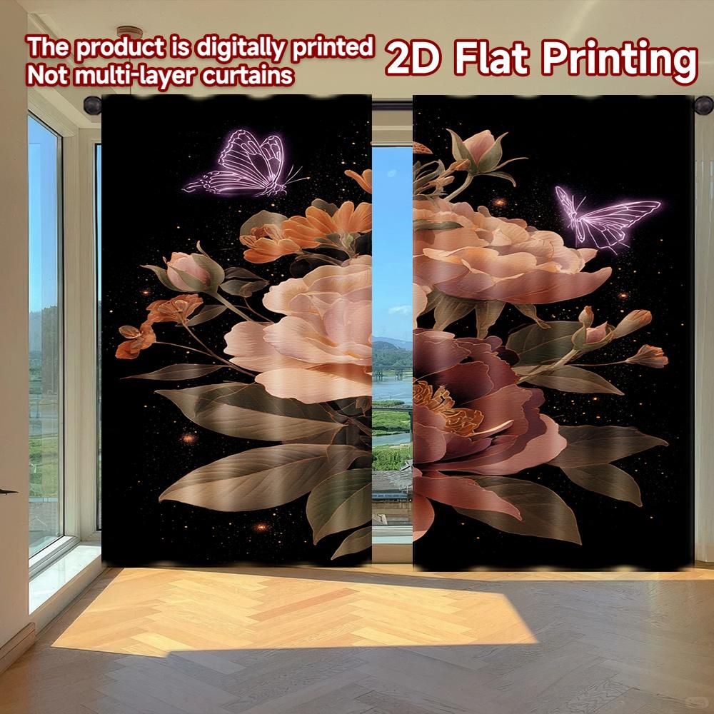 

Set Of 2 Flat Printing Curtains Without Rod Floral Elegance Butterflies New Yearfestival Popular Drapes Curtain Made Polyester W100*H70(CM)-Grommet top&1PCS