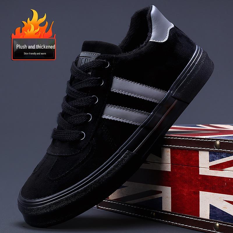 2026 Winter Men's Plush Cotton Shoes - Warm, Comfortable, Lace-up, Low Top Velvet Casuals with Flat Bottom.