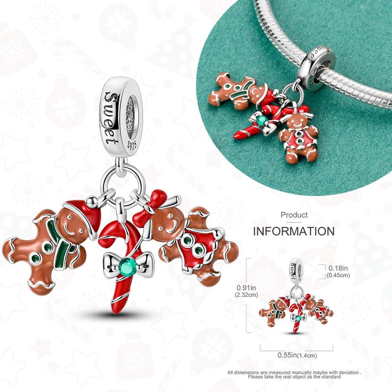 Copper Christmas Charms For Original Bracelet Women Pendant Gift Christmas Tree Santa Claus Snowman Beads Dangle