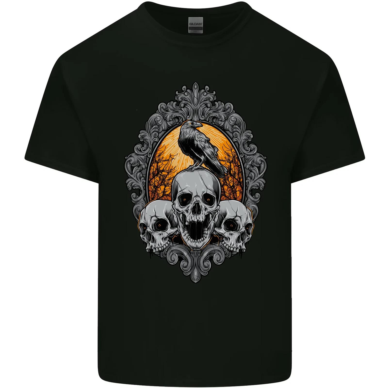 Gagak and Skulls Gothic Biker Crow Birds Kids T-Shirt Childrens S