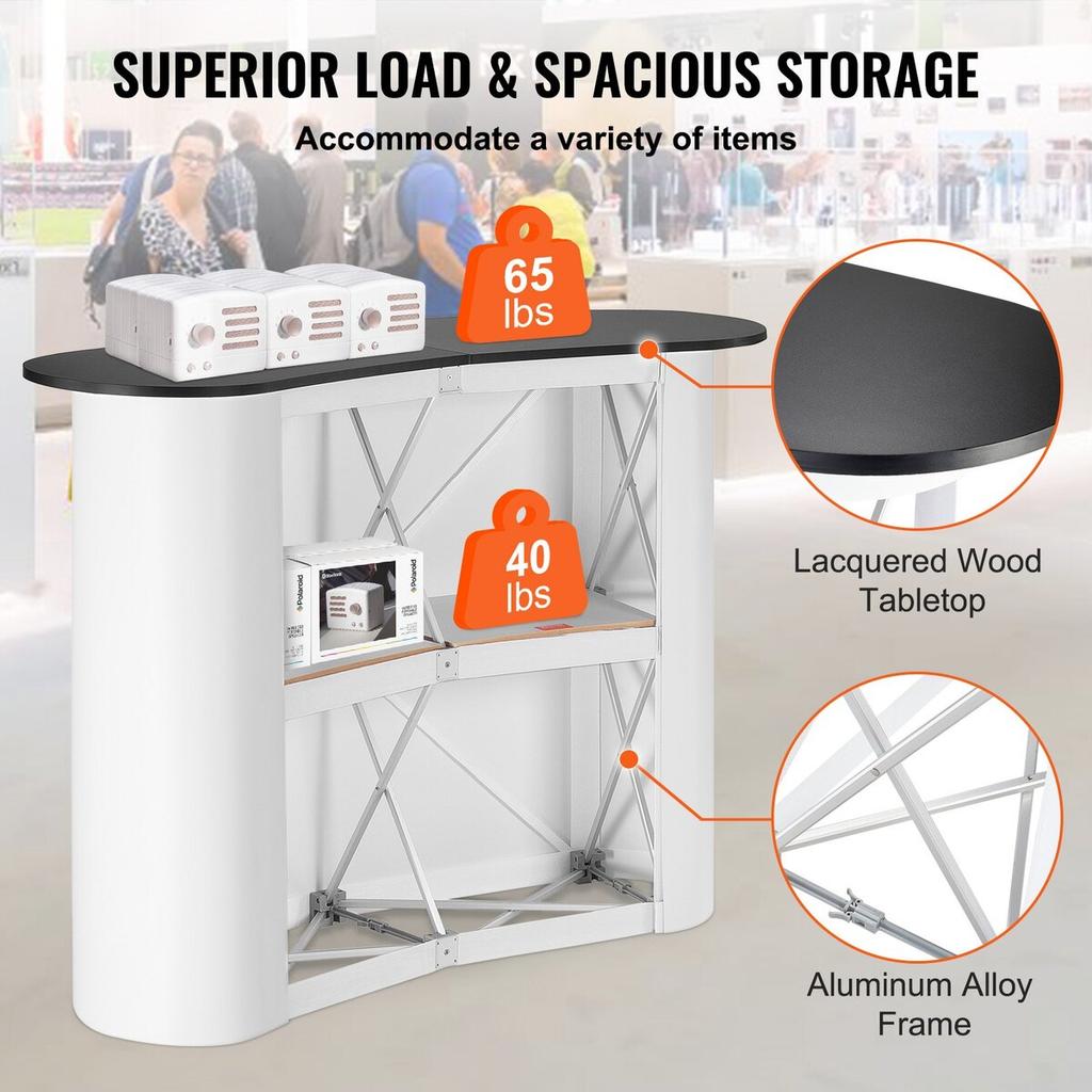 Portable Tradeshow Podium Table, 51.18" X 18.31" X 37.4", Display Exhibition Counter Stand Booth Fair with Wall, Foldable Promotion Retail Bar Table
