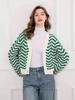 Women's Retro Striped V-Neck Button Knit Cardigan – Long Sleeve, Hollow Design for Autumn/Winter