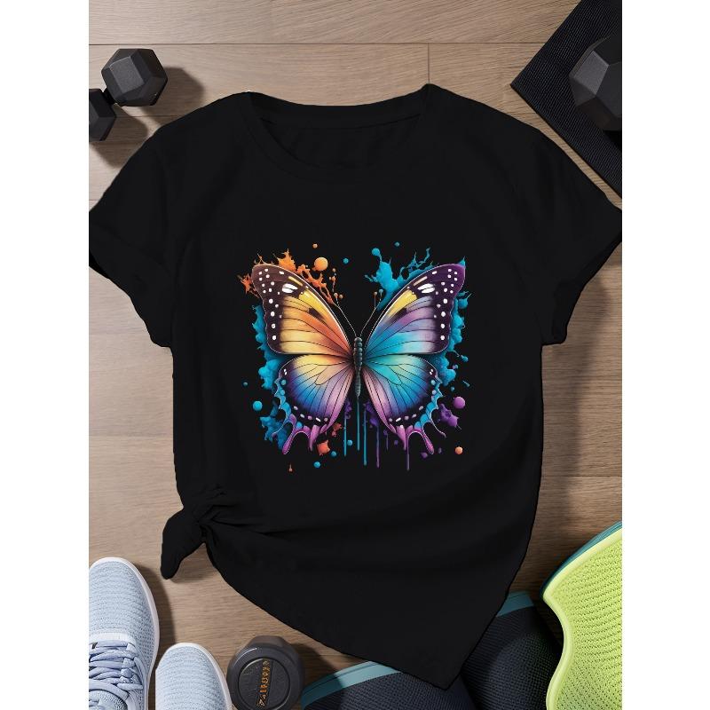 

European Size Butterfly colors Women s Plus Size Sports Short Sleeve T-Shirt 4XL чорний