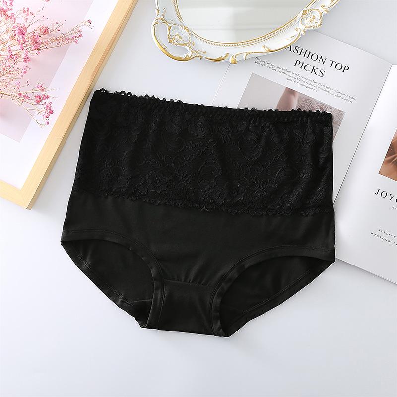 Plus Size Women s High Waist Lace Trim Breathable Triangle Underwear with Hip Lifting Effect M чёрный