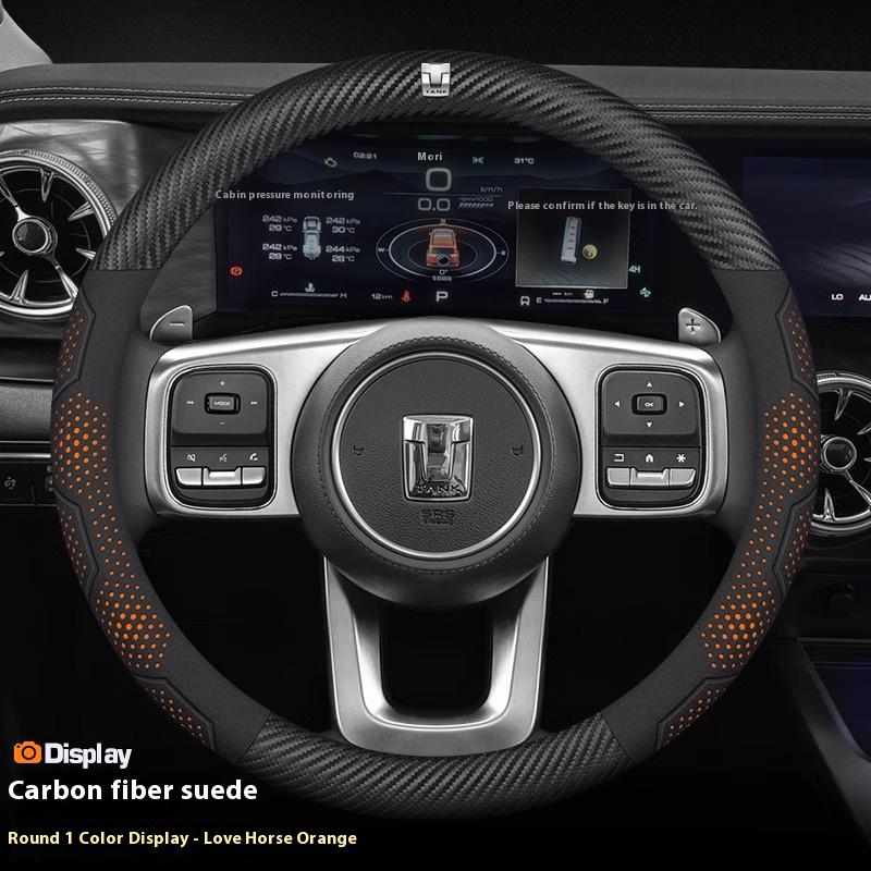 For Great Wall TANK 300 400 500 700 Carbon fiber Suede Microfiber Leather Anti-slip Car Steering Wheel Cover Auto Accessories