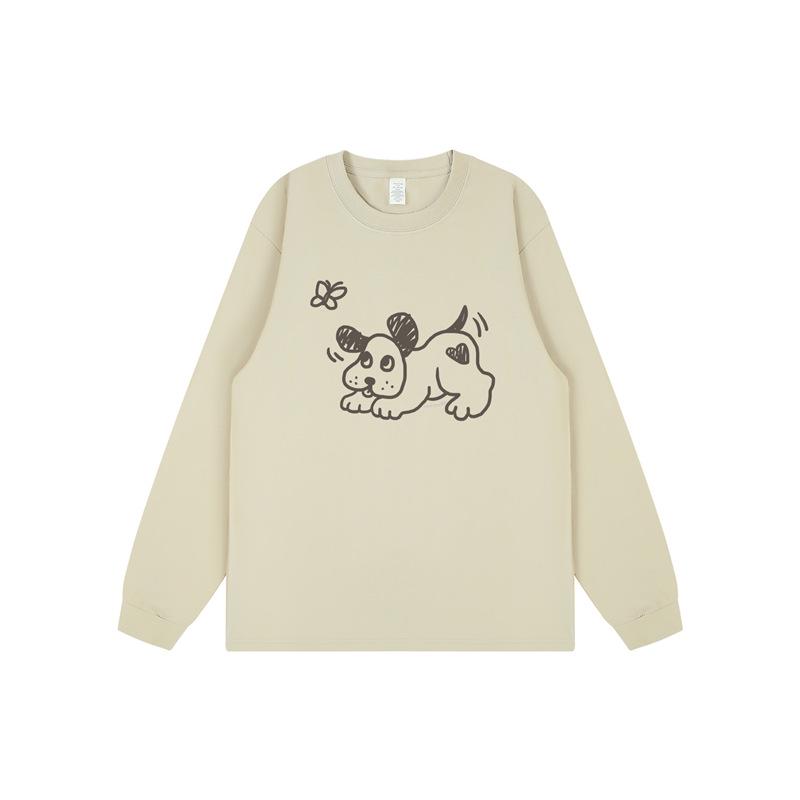 

Adorable Korean-Style Hand-Drawn Cartoon Print Long-Sleeve Top - Trendy & Versatile 3X-Large білий
