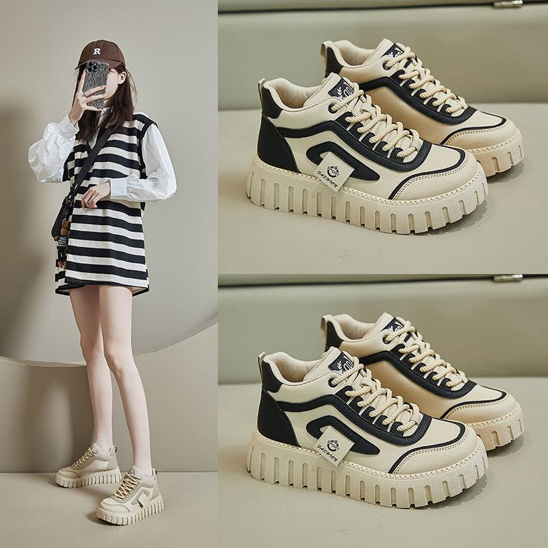2025 Spring Korean Style Women's High-Top White Sneakers with Thick Soles - Street Style KT12261.