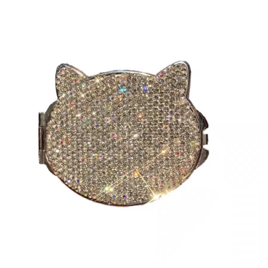 Elegant Rhinestone Portable Compact Mirror with Light for Cats - 2024 Edition