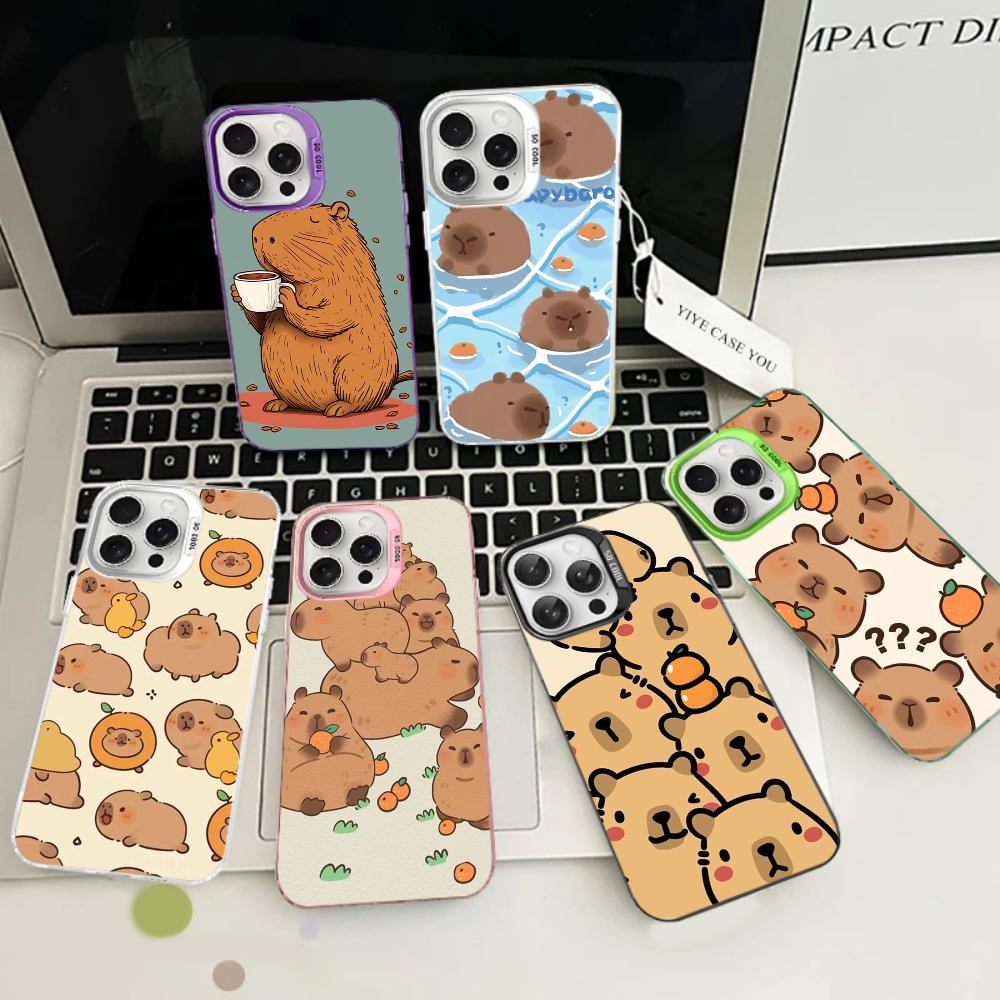 Cartoon Capybara Phone Case For IPhone 16 15 14 13 12 11 Pro Max X XR XSMAX 8 7 Plus Matte Shockproof Back Cover