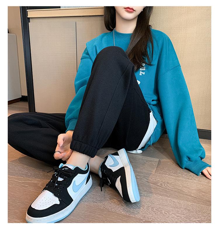 Übergröße Fleecegefütterte Waffelstrick-Jogginghose für Damen - Schlankmachende, vielseitige Harem-Sweathose für Herbst/Winter.