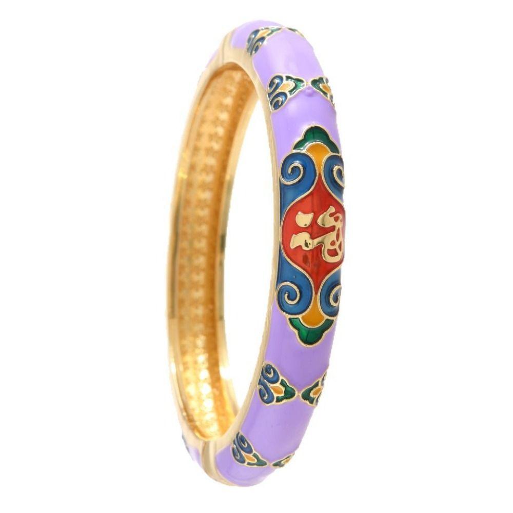 Enamel Vintage Cloisonne Bangle Traditional Women's Hand Bracelet Hollow Out Flower Bangle  Woman