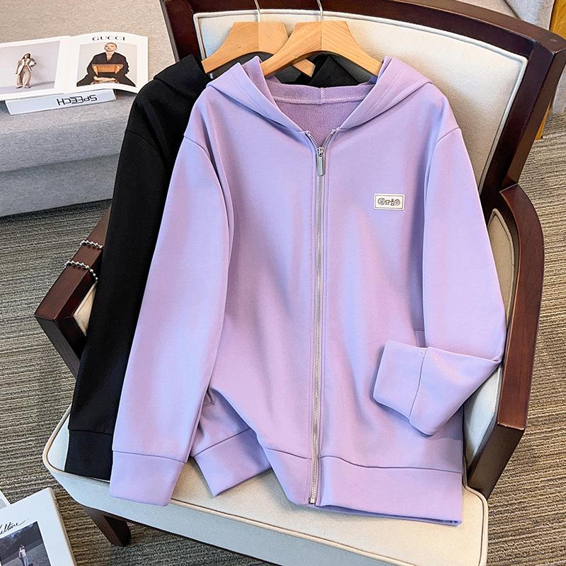 Women's Plus Size Super Loose Fleece-lined Hoodie Cardigan, Bust 150/170