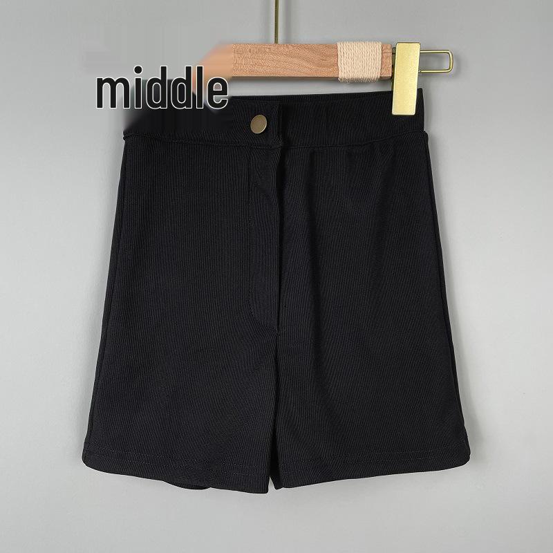 Korean High-Waisted Slimming Black Elastic Shorts for Women Medium чёрный