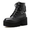 Gdgydh Sexy Chain Women Leather Autumn Ankle Boots Block Heel Gothic Black Punk Platform Shoes Female Footwear