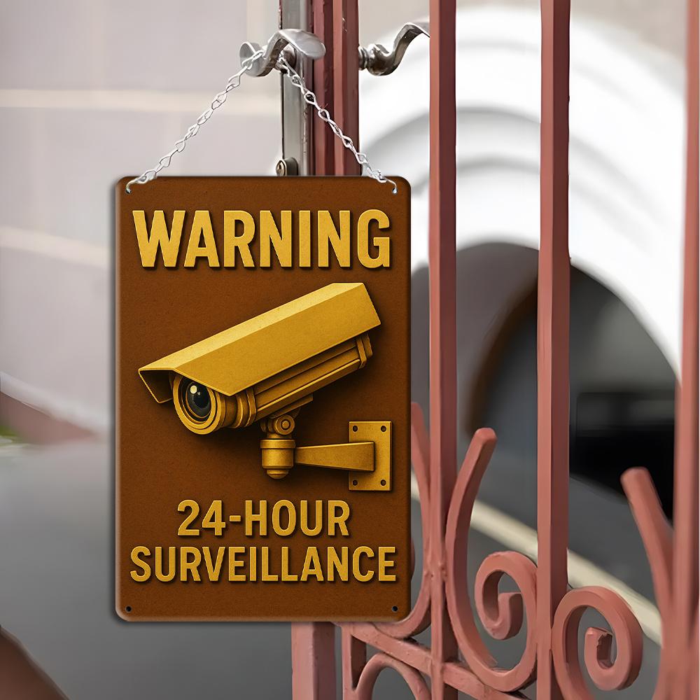 24-Hour Surveillance Sign - Vintage Iron Security Notice for Home & Business Decor