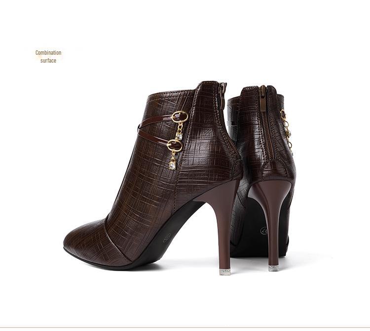 Stilettos i fransk stil: Eleganta Damskor med Spetsig Tå och Hög Klack för Höst och Vinter - Nude Mode Smala Stövletter