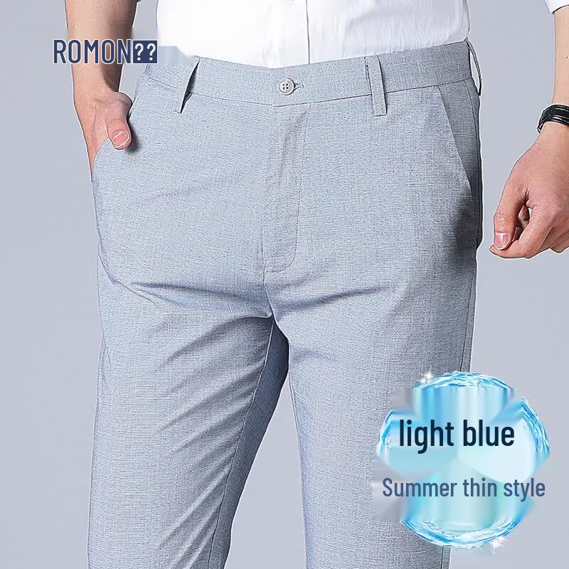 

ROMON Men s Tencel Linen Straight-Fit Business Casual Pants 32