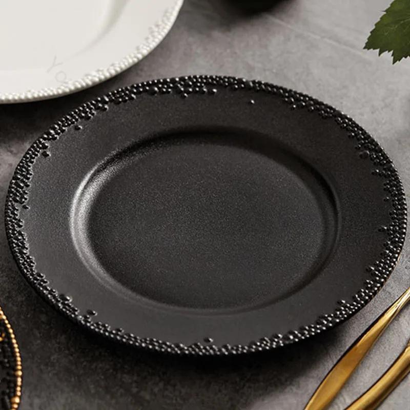 Golden Edged Ceramic Plate Creative Circular Steak Pasta Plate Delicious Dishes Dining Plates Exquisite Household Tableware