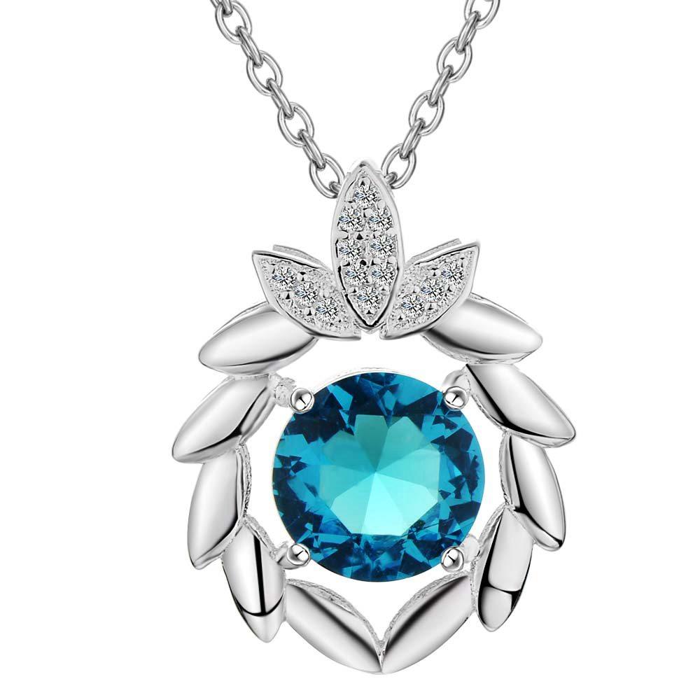 925 Silver Necklace for Women with Blue Zirconia Pendant Elegant Wedding Jewelry Gift