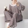 Spring and Summer New Plaid Printing Crew Neck Lace Long-sleeved Trousers Pajamas Set Women's Loungewear Loose Spot