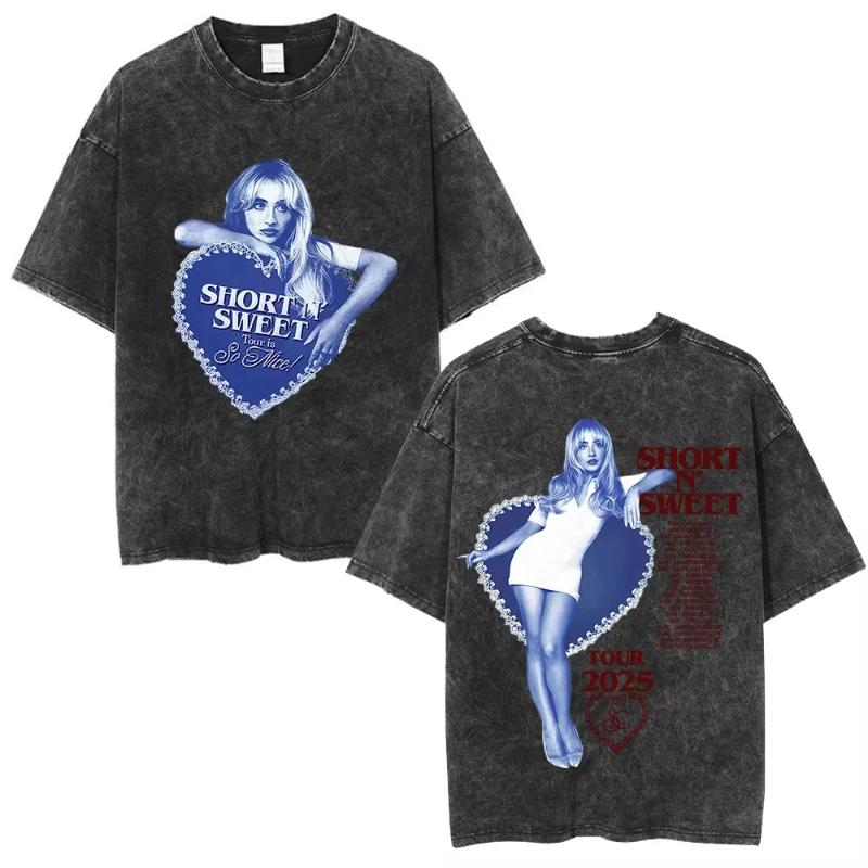 Sabrina Carpenter Short N' Sweet Tour Vintage Washed T Shirts Fans Gift Men Women Clothing Fashion Aesthetic T-shirts Streetwear