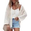 Plus Size Women's Summer Solid Color Hollow Out Knitted Open Front Cardigan Casual Loose Beach Holiday Cover Up