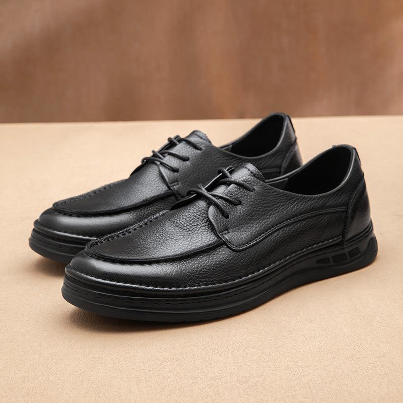 Casual Sports Business Leather Shoes Men'S Leather Breathable Lazy Lace-Up High-End Heightening Men'S Shoes British Board Shoes