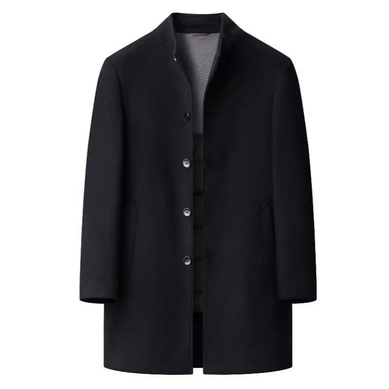 High-Quality Men's Double-Faced Wool Coat with Down Liner: Autumn/Winter Business Casual Stand Collar